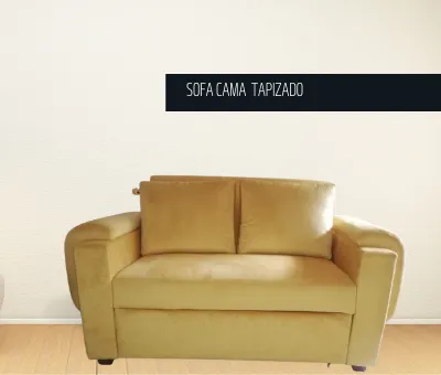 Sofá cama tapizado en mostaza