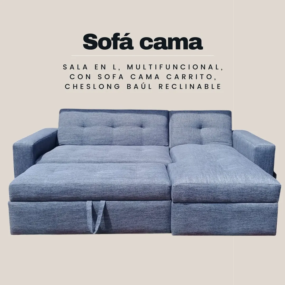 Sofá cama multifuncional con chaislong baúl reclinable