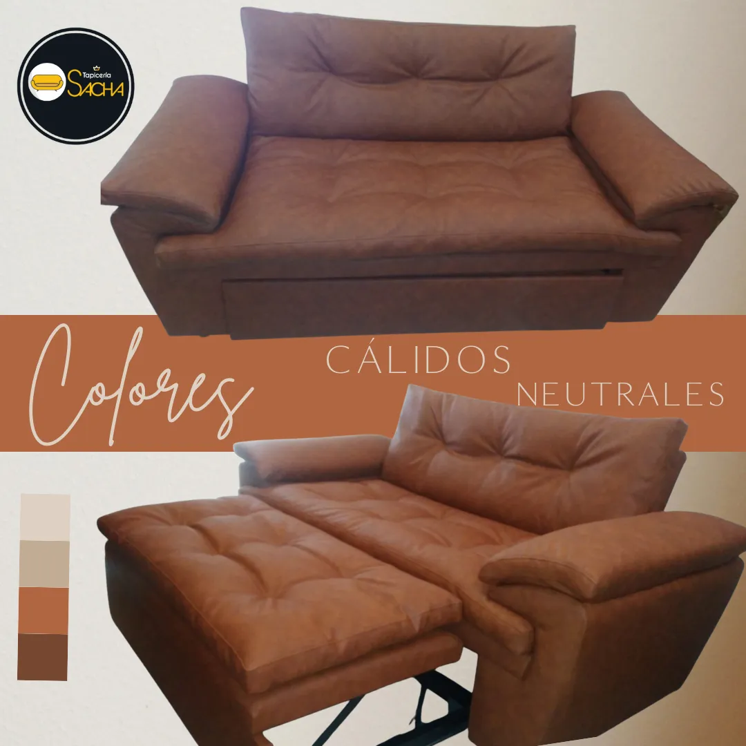 Sofá cama tapizado en colores cálidos neutrales